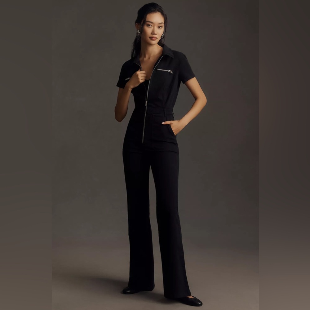 Pistola Martina Flare Zip Up Black Jumpsuit size Large